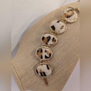 Bracelet Leopard Print Faux Fur Gold